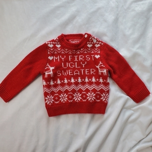 My First Ugly Christmas Holiday Knit Sweater Red 3-6 Months - Picture 2 of 5